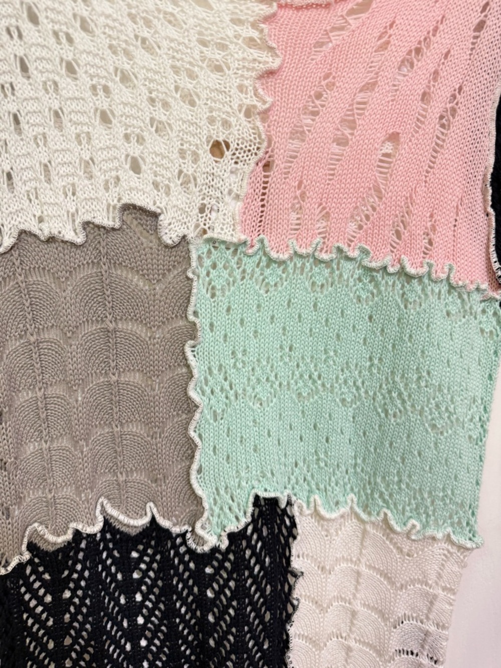 New POL M pp16-20 Patchwork Crochet Top White, Pink, Black, Gray, Green - Picture 3 of 9